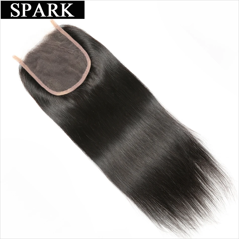 Spark Brazilian Straight Hair 4x4 Lace Closure Free/Middle/Three Part 10-22 Inch 100% Remy Human Natural Color | Шиньоны и парики