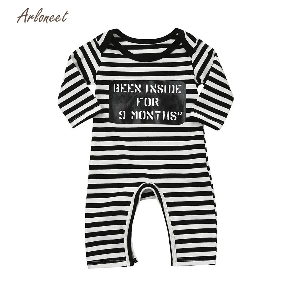 

ARLONEET baby clothes Newborn Infant Baby Girl baby rompers winter Stripe Letter Print Romper Jumpsuit Clothes dec5