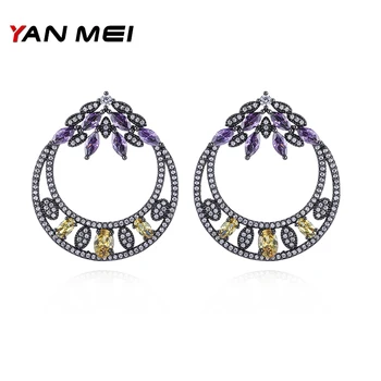 

YANMEI Round Hollow Out Stud Earring For Women Cubic Zirconia Boucle D'oreille For Ladies YME6374