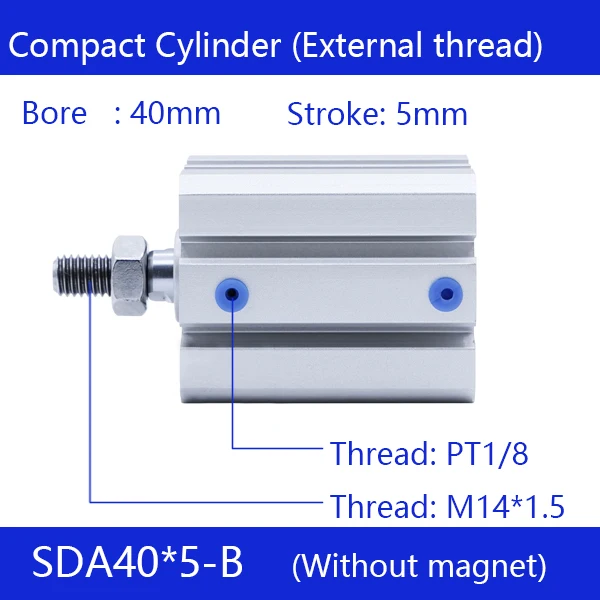 SDA40*5-B Free shipping 40mm Bore 5mm Stroke External thread Compact Air Cylinders Dual Action Air Pneumatic Cylinder SDA40*5-B Free shipping 40mm Bore 5mm Stroke External thread Compact Air Cylinders Dual Action Air Pneumatic Cylinder