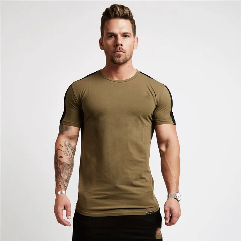 

2019 Summer Men T-shirts Fitness Bodybuilding Cotton Shirts Gyms Short Sleeve T-shirt Men Casual Tight Tees Tops