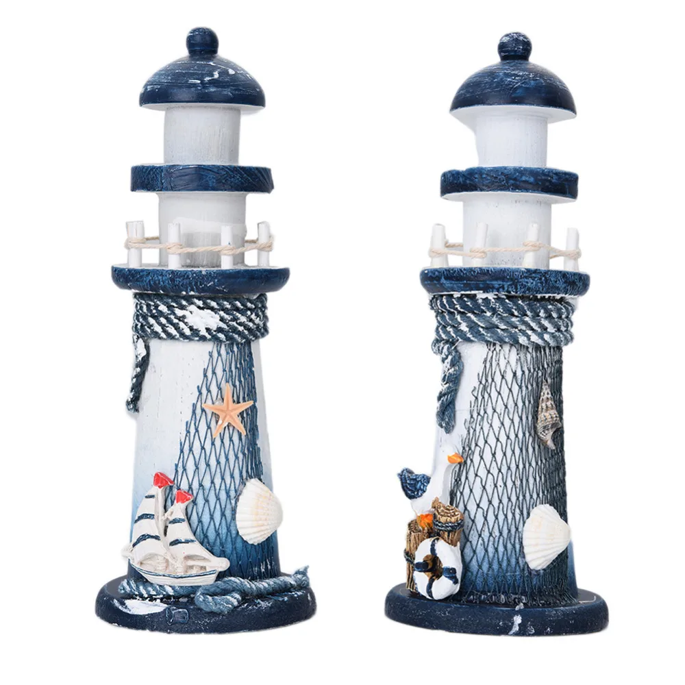 DIY Wooden Nautical Lighthouse Mediterranean Style Household Decoration Fishing Net Cover Air Brushing Lighthouse Decor Hangings