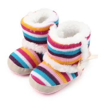 

Winter Baby Boots Fashion Toddler Girls Striped Shoes First Walkers Rainbow Soft Soled Snow Boots For Girls.CX183B