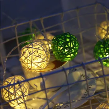 

10LED Holiday Lights Christmas String Lights Big White Green Rattan Ball Handmade Bulb 1.5M 5ft For Christma Party Decoration