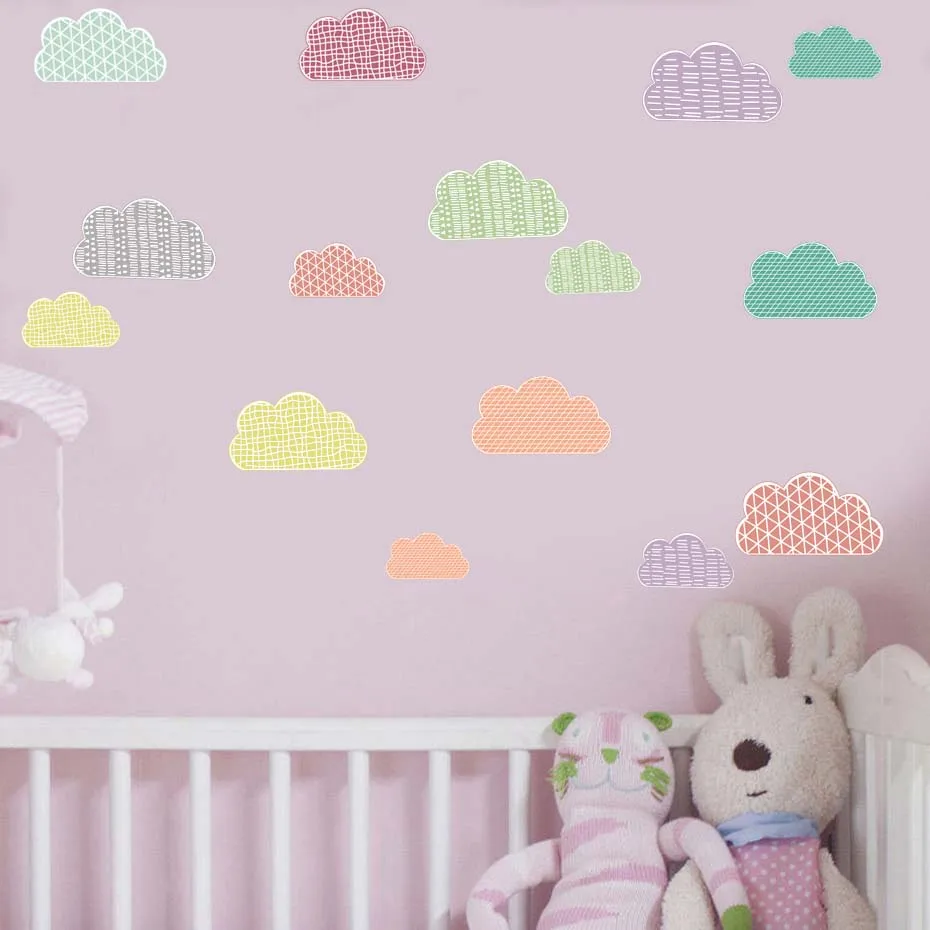Colored Clouds Wall Stickers Nordic Lovely Patterns Decals Decoration For House Kids Girls Nursery Room Removable Murals Art (2)