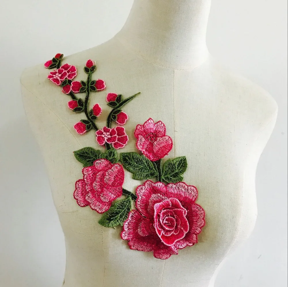 33*15 см 3D вышитый цветок воротник нашивки для платья одежды DIY Швейные аксессуары ручной работы Роза вышивка аппликация