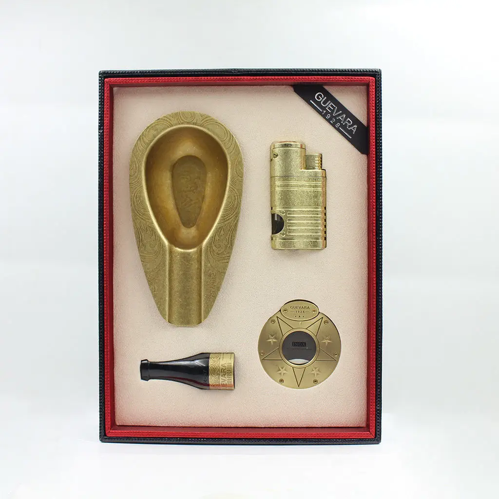 

Guevara Stainless Steel Cigar Accessories Kit Antique cigar cutter,cigar ashtray,cigar lighter and Cigar holder for Best Gift