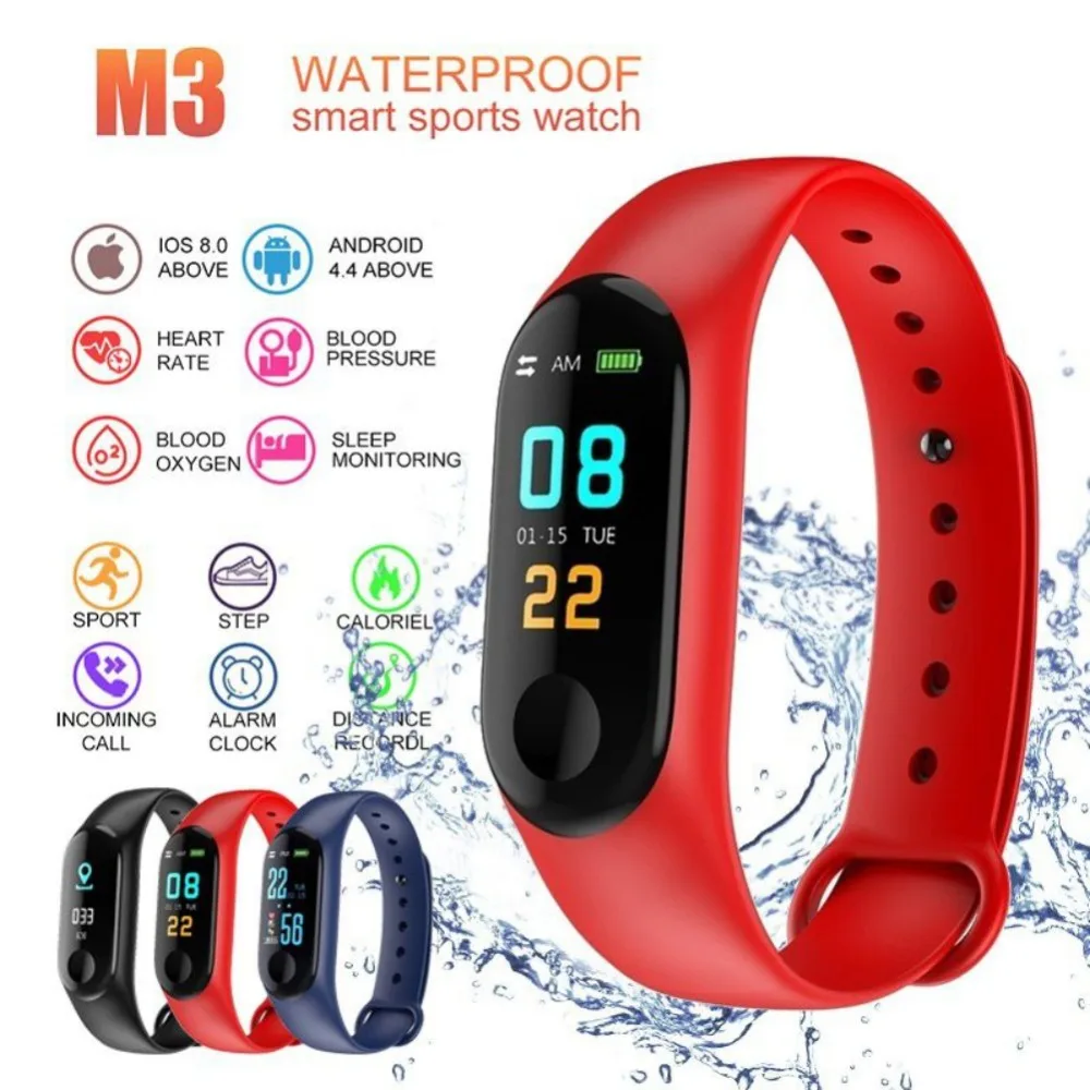 Для мужчин и женщин носимые водонепроницаемые Bluetooth Смарт-часы браслет цветной экран фитнес-трекер кровяное давление