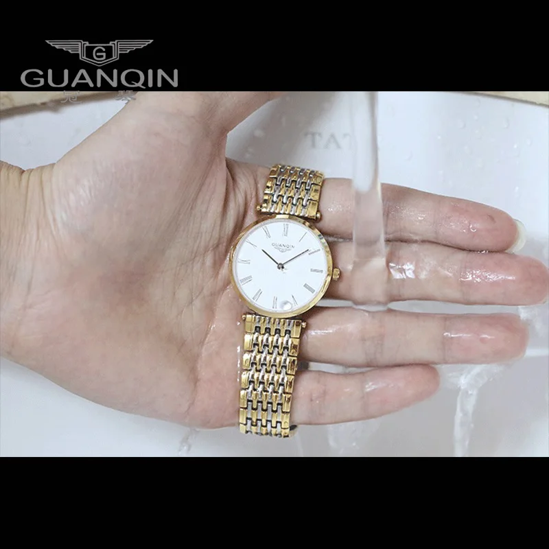 GUANQIN парные часы для мужчин и женщин дизайнерские часы винтажные Кварцевые аналоговые наручные часы водонепроницаемые ультра-тонкие 6 мм Мужские и женские часы