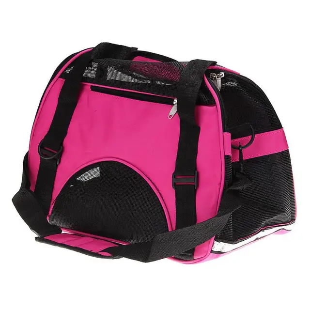 Four sided Breathable Mesh Bag Pet Carrier Rose Red Portable Pet Dog Cat Bag Padded Summer Travel Mesh Carrier Shoulder Bag