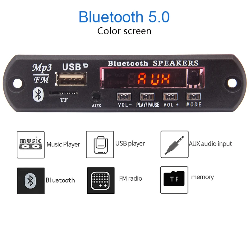 Bluetooth MP3 декодер доска 5 в 12 В плеер 3,5 мм AUX WMA FM радио TF USB аудио приемник комплект аксессуаров - Цвет: 2 colorful screen