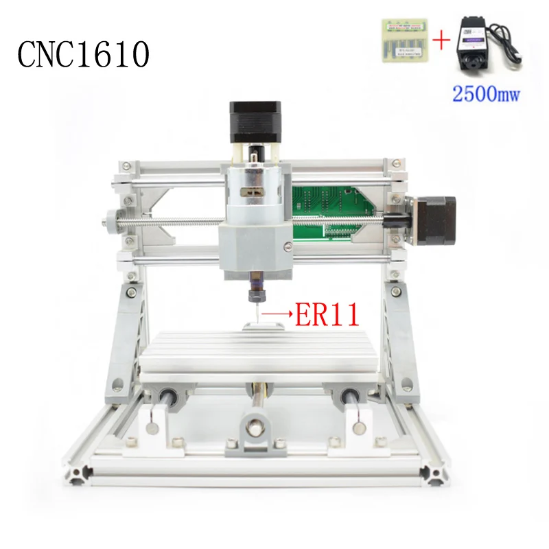 CNC 1610 ER11 лазерный GRBL контроль Diy Мини станок с ЧПУ, рабочая зона 16x10x4,5 см, 3 оси pcb ПВХ фрезерный станок, фрезерный станок по дереву - Цвет: cnc1610 er11 2500mw