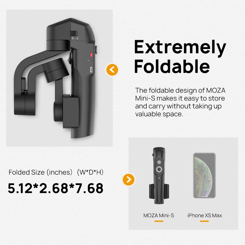 Moza Mini S Foldable 3 Axis Smart phone Gimbal Free Extend StickHandheld Gimbal Stabilizer for iPhone Xs Max X Samsung S10 S9