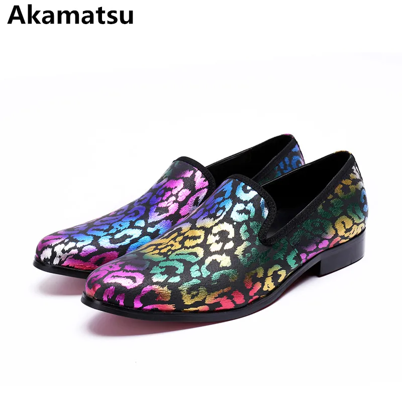 

British style mixed colors print velvet slippers genuine leather loafers comfortable brogues men classic runway shoes italian