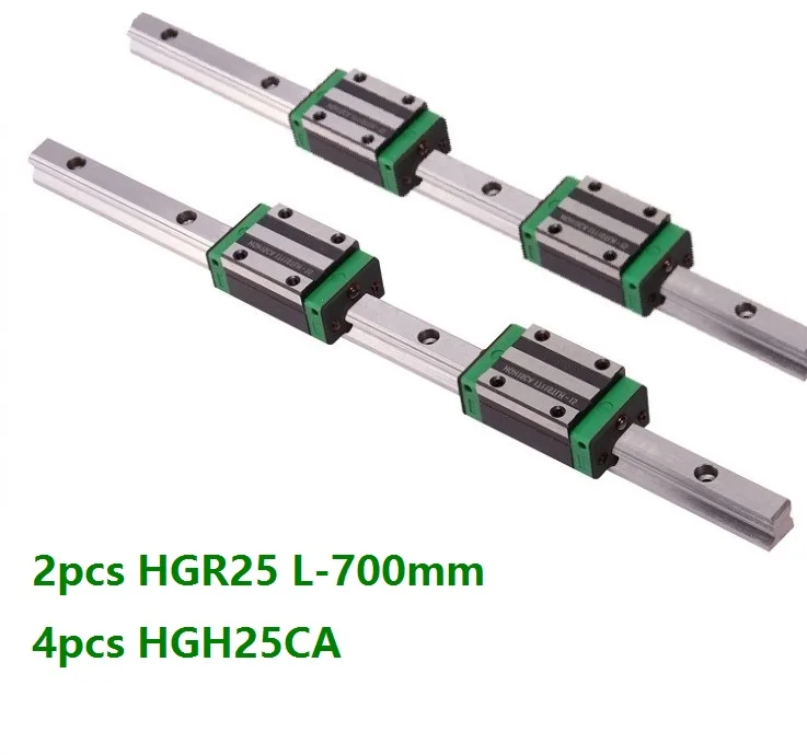 

2шт Китай HGR25 L-700mm линейной направляющей/рельсы + 4 шт HGH25CA линейные узкие блоки CNC части маршрутизатора
