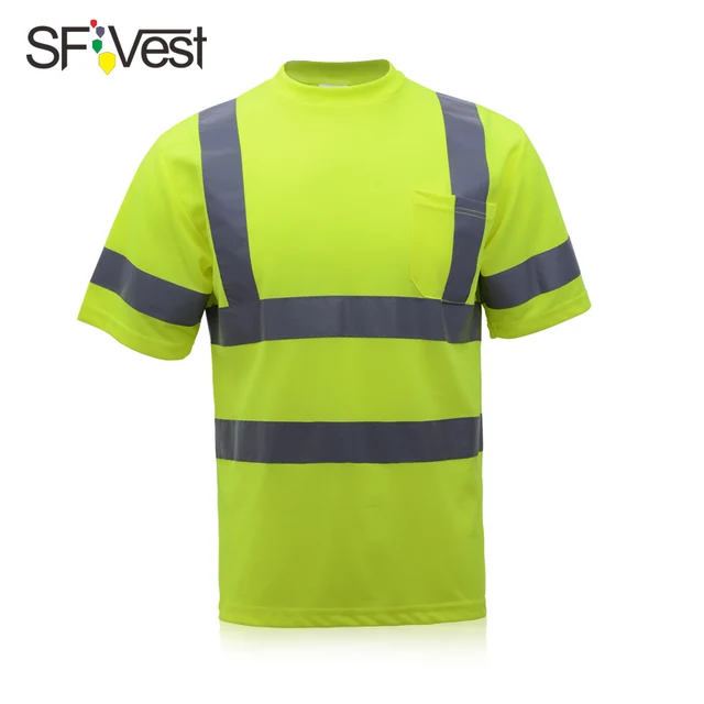 Men's knitted reflective work shirts safety yellow shirts free shipping