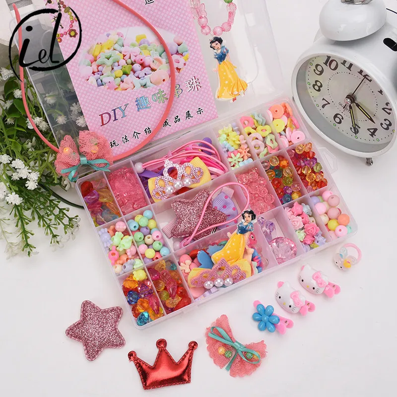 

Disney cartoon Children handmade beaded box girl birthday gift diy necklace hair clip accessories bracelets head rope doll toy