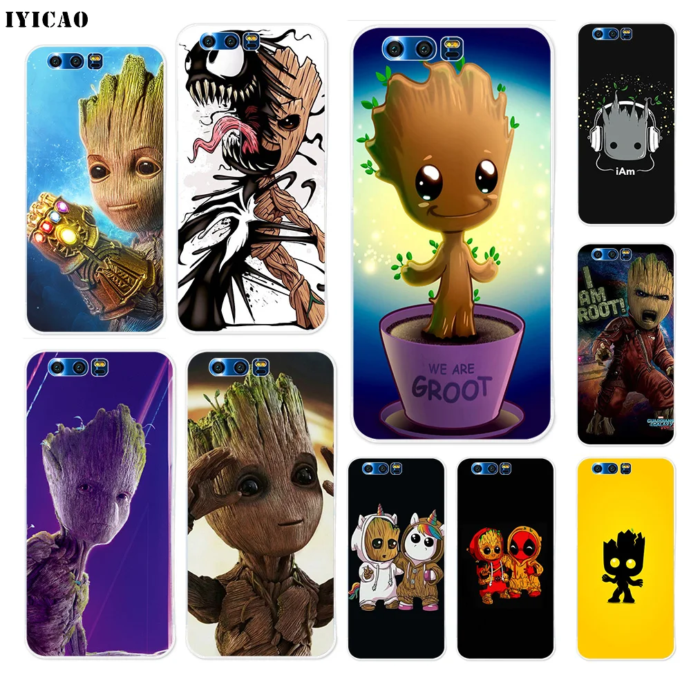

IYICAO Cartoon Baby Groot Marvel Soft Silicone Case for Huawei Y9 Y7 Y6 Prime 2018 Honor 8C 8X 8 9 10 Lite 7X 7C 6A 7A Pro Cover