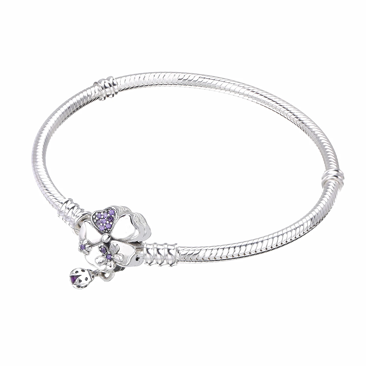 

Ajax 100% 925 Sterling Silver Flower Charm Fit Pandora Snake Bone Bracelets For Women Wedding Jewelry