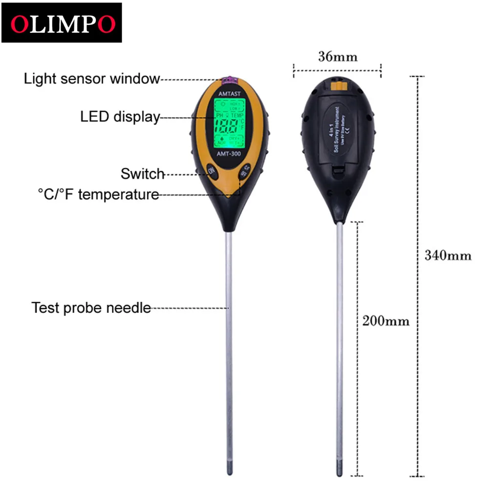 Специальная цена ollimpo 4 в 1 почвенный рН-метр ЖК-температура Солнечная Влажность Ph садовый почвенный тестер профессиональное растение