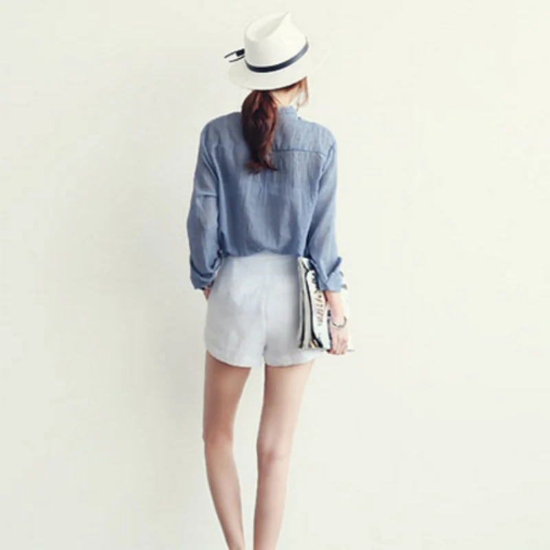 Top Ropa Tops Blusa Mujeres Azul Blanca gris Nuevas De Delgadas Larga Mujer Verano Manga Camisa Oficina blanco Señora Hwq6x1P