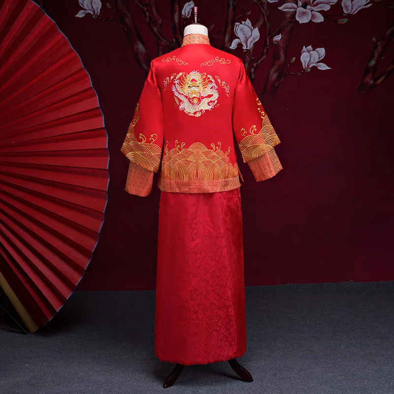 Новое поступление мужская рубашка костюм в китайском стиле жениха платье куртка длинное платье традиционное китайское свадебное платье