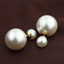 ES798 Earrings Double Sided Simulated Pearls Stud Earrings Big Pearl Brincos For Women Gold Silver Plated Bijoux For Wedding