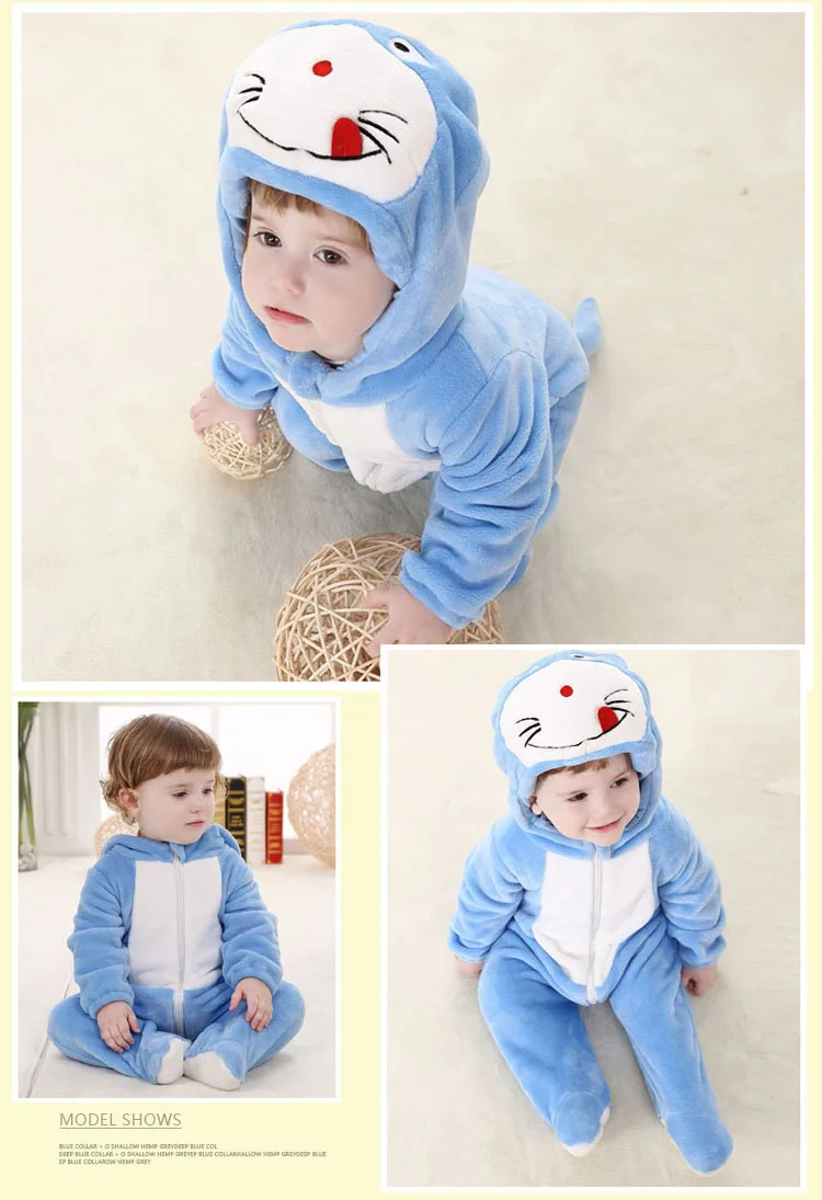 Baby Cartoon Rompers Newborn Hooded Toddler Clothing Boys Girls Minions Animal Jumpsuit Playsuit Costume Flannel Baby Rompers
