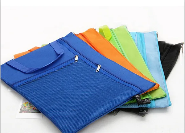 

50 pcs A4 Canvas File Folder Bag Candy Colors Black Zip folder for Documents Office Home School Filing Products
