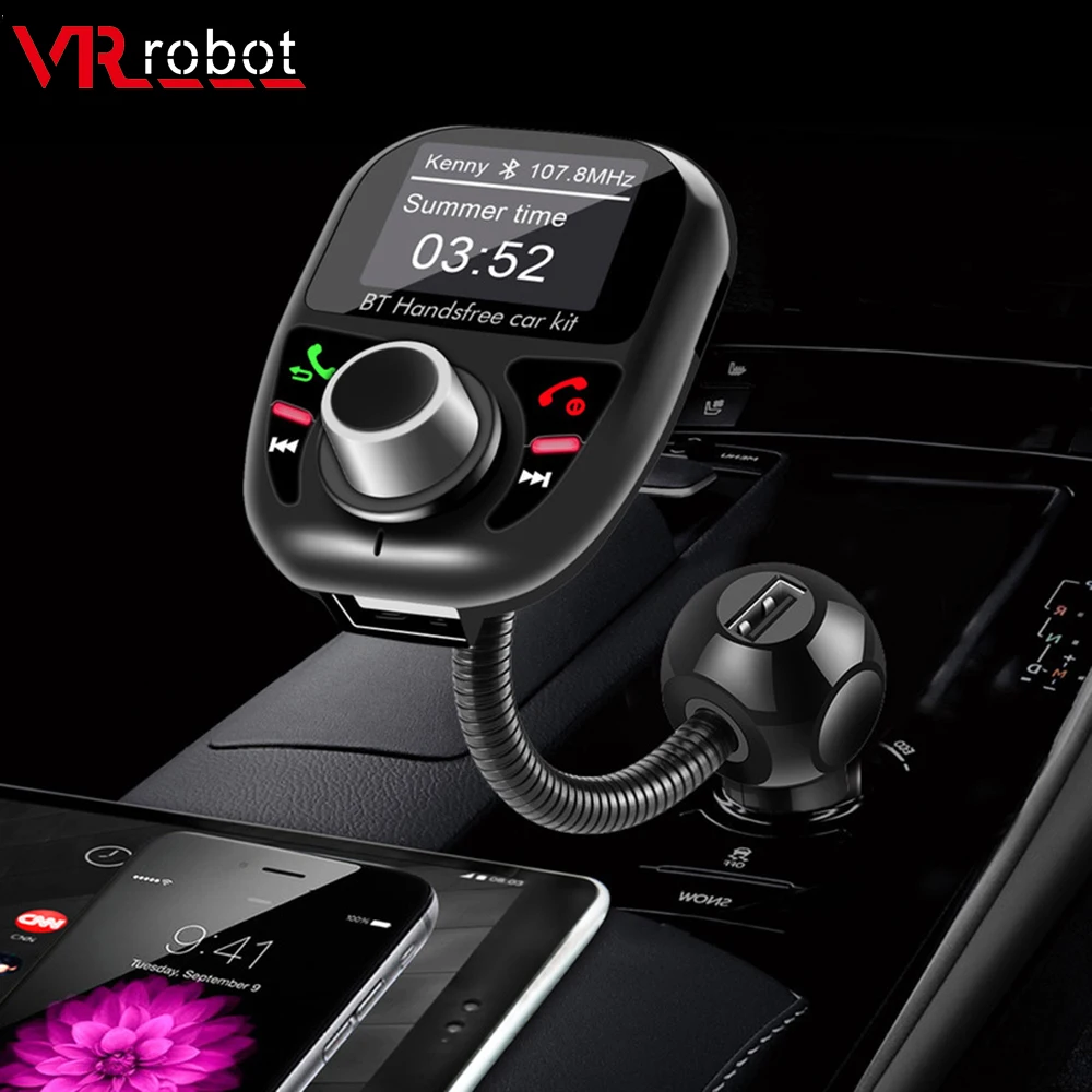 

VR robot Bluetooth Handsfree Car Kit FM Transmitter Modulator 5V 3.4A USB Charger Adapter Aux Car Audio TF U Disk MP3 Player