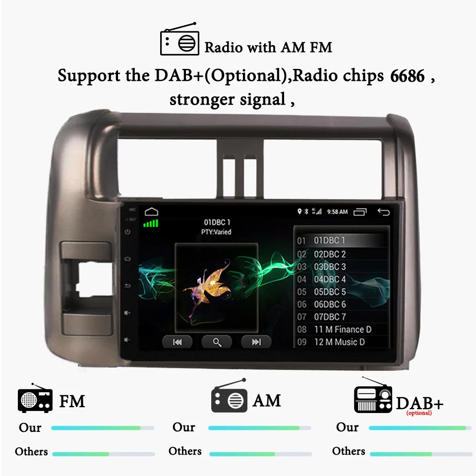 Excellent 9" Android9.1 Built-in 4G LTE CarPlay car multimedia dvd music video unit gps navi For Toyota Prado Land Cruiser 2010-2013 7