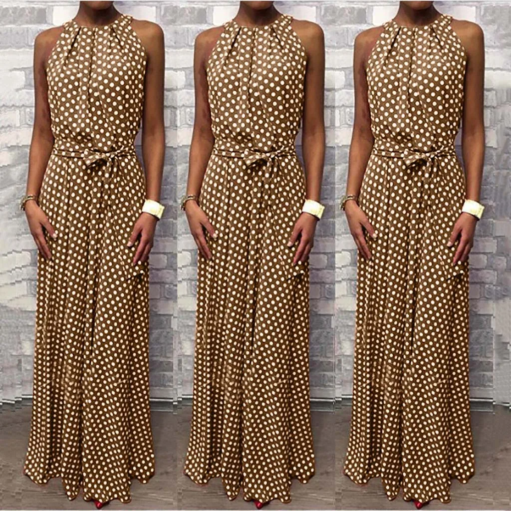 

Dress 2019Top Women Casual Summer Dot Printed Sleeveless Beach Dress Sundress