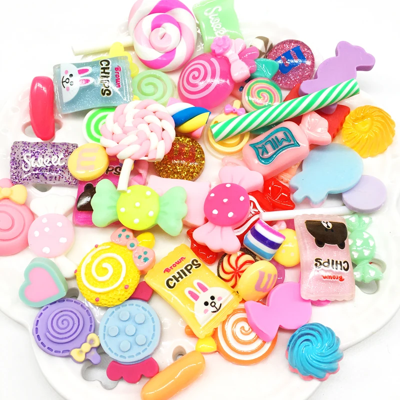 

Mix Colors Design Cabochons Flat Back Resin Glitter Pastel Confetti Candy Resin For Kids DIY Phone Decoration