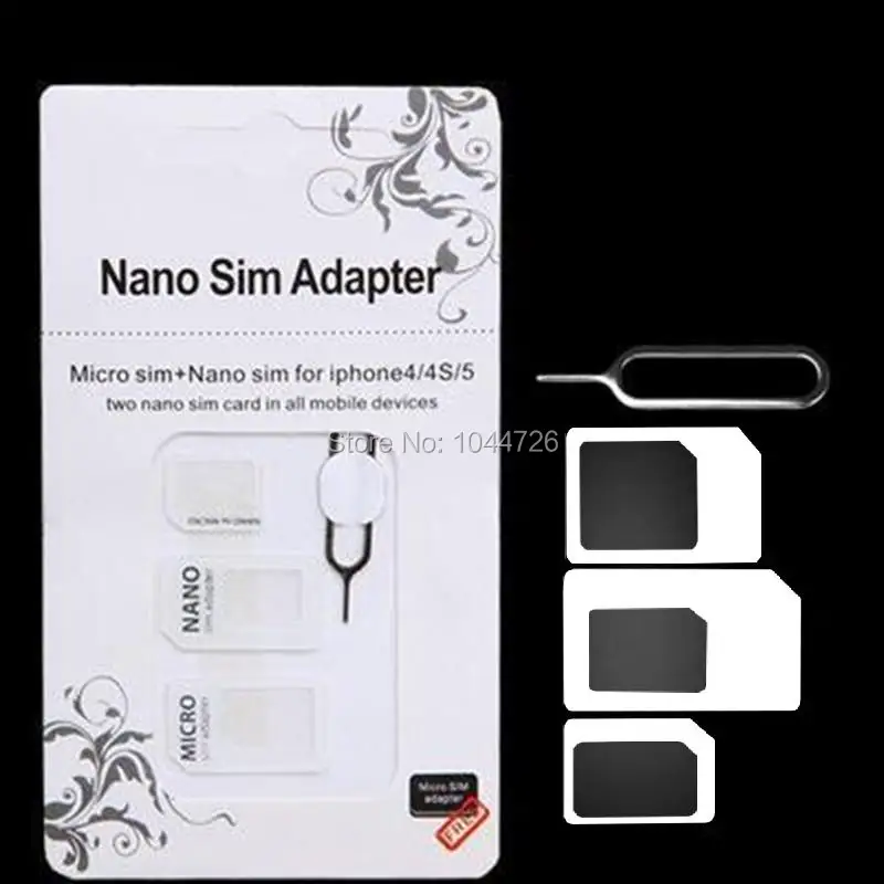 Free 1000pcs/lot 4 in 1 Nano Sim Card Adapter + Micro Sim card adapter