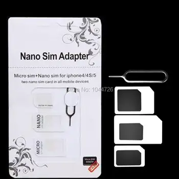 

Free 1000pcs/lot 4 in 1 Nano Sim Card Adapter + Micro Sim card adapter + Sim Card Adapter + Eject pin For Iphone 5 6 7 Samsung