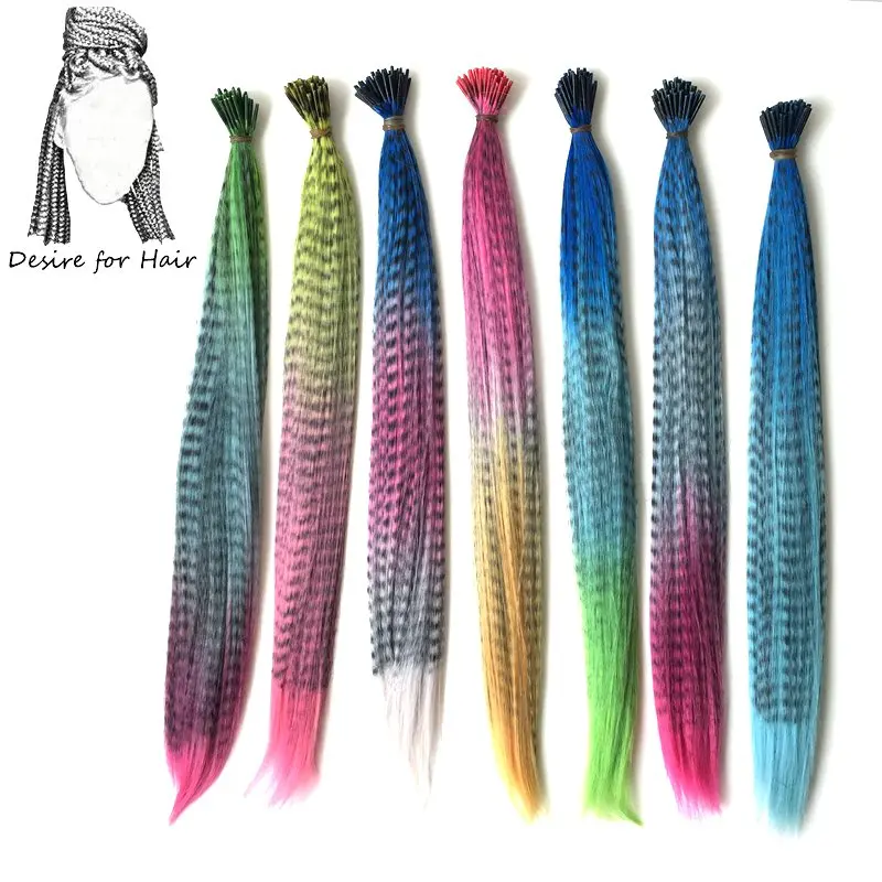 Desire for hair 100strands 16inch 0.5g ombre color Zebra line heat resistant synthetic i tip feather hair extensions for Party