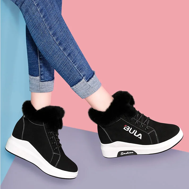 

MYCORON Women Warm Snow Ankle Boots Lace-Up Solid Shoes Luxury Fashion High Quality Girls Hot Sale Winter Boots Chaussures Femme