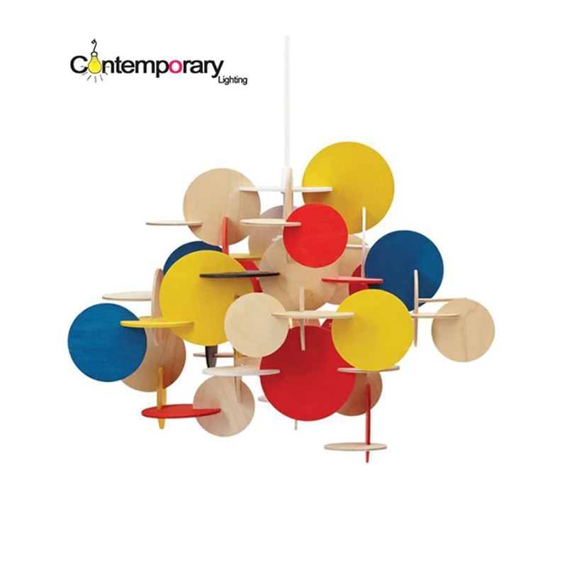 

Contemporary lighting Nordic Bau small Wooden Circle Stack Art Kids Room Cartoon Art Building Lamps Color Bedroom Chandelier