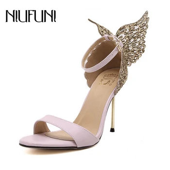 NIUFUNI 2020 Sweet Women Sandals Butterfly Thin High Heels Shoes Woman Summer Lady Pumps Open toe Party Wedding Shoes original intention super sexy women sandals thigh high cut outs open toe thin heels sandals gold shoes woman plus us size 4 15