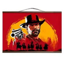 Красные изображения из фильма «Red Dead Redemption» 2 игры настенный расписной Холст плакат для домашний декор, плакаты с твердой деревянной подвеской прокрутки без рамки