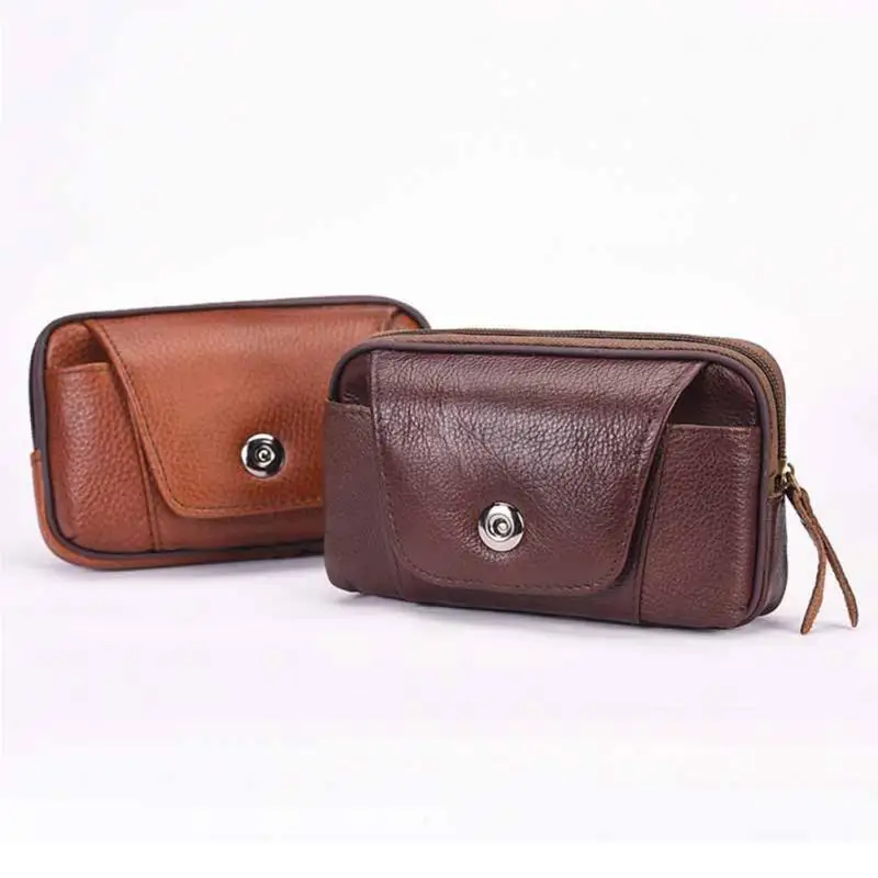 

New Men Business PU Leather Waist Packs Portable Solid Fanny Bag Casual Waterproof Travel Belt Bag Small Phone Pouch Bags