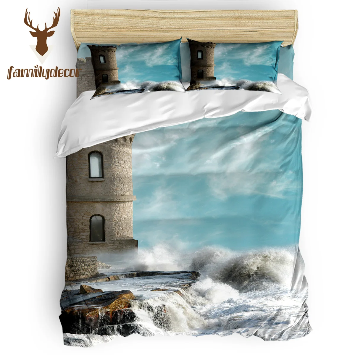 

FamilyDecor Sea Tower Bedding Set Luxury Comforter Bedding Sets 3D King Size Red Blue Cotton DHL Free Shipping