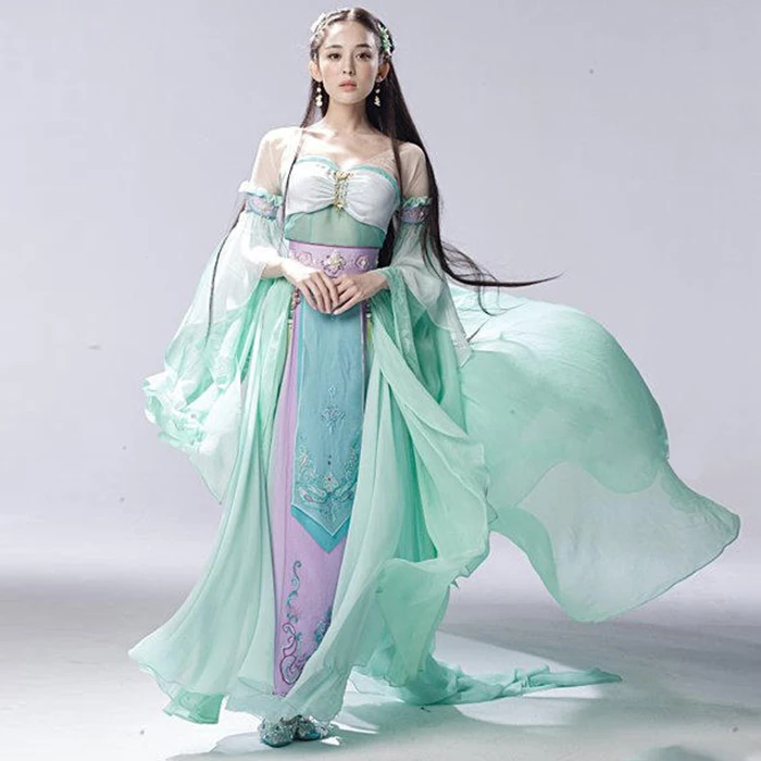 Элегантный сексуальный праздничный костюм Hanfu на тонких лямках в стиле древнего