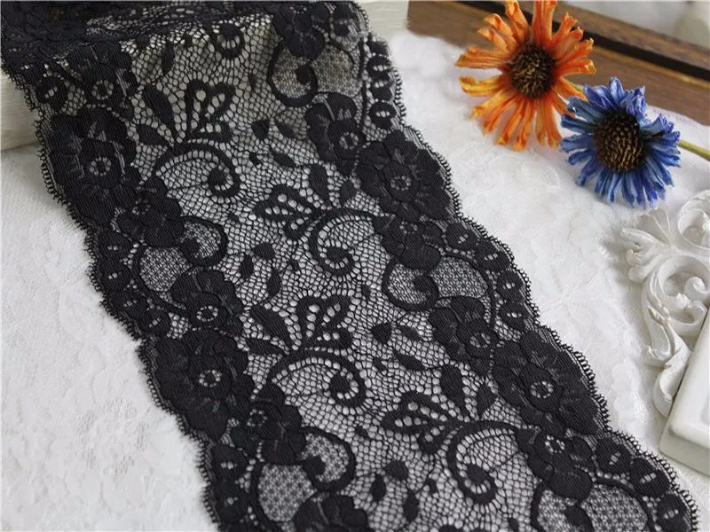탄성 레이스 자수 스트레치, 흑백, DIY 의류 원단, 스커트 밑단, 속옷 재봉 공예, 5 야드, 16cm 너비