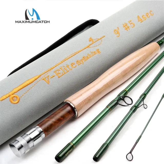 Cheap Maximumcatch V-Elite 5wt 9FT 4pcs Fly Fishing Rod Fast Action Cane with Triangle Cordura Rod Tube