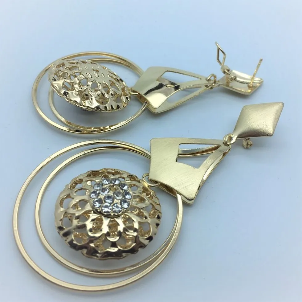 

New Hollow Out Gold-color Big Long Drop Dangle Earrings Nigerian Wedding Jewelry Set Bridal Dubai Accessories Jewelry Sets