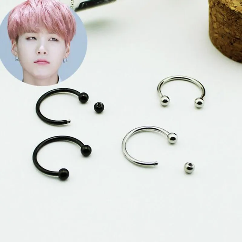 

4pcs/lot Korea Bangtan Boys Black Titanium Steel Unisex Earrings For Women Men Jewelry Brinco