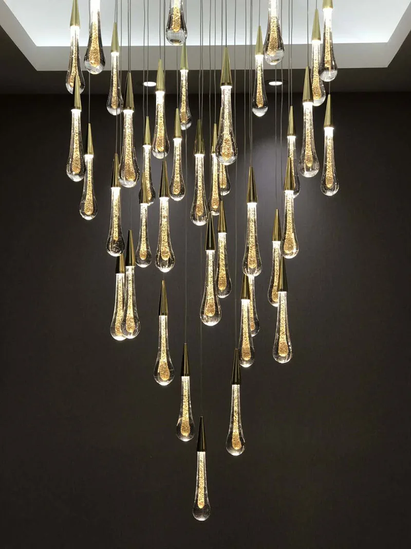 

Gold Water drop Crystal Creative Pendant Light European-style Luxury LED Lamps Moderm Glass Indoor Lighting Restaurant