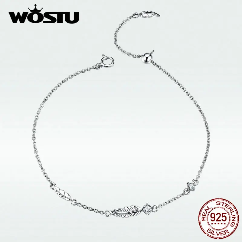 

WOSTU Original Feather Bracelet 2019 New Arrival Authentic 925 Sterling Silver Bracelet For Women Fashion Jewelry Gift BKB133