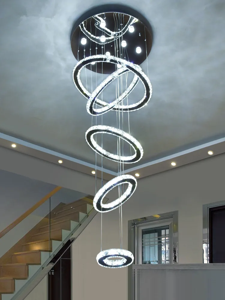 

Modern LED Pendant Lights Fashion Crystal Hanging Lamp Luxury Villa Stairs Hanging Lamp Lighting Fixtures Three-color dimmable
